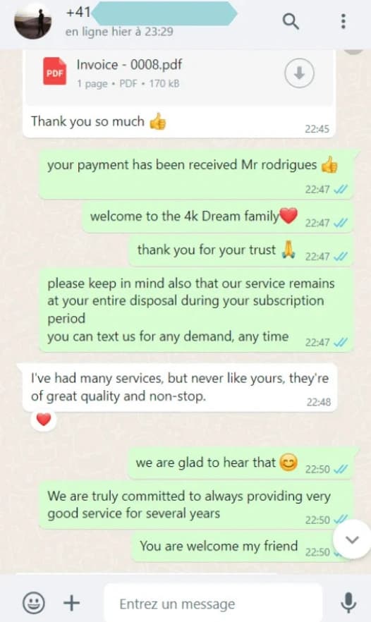 Customer feedback conversation about an IPTV order