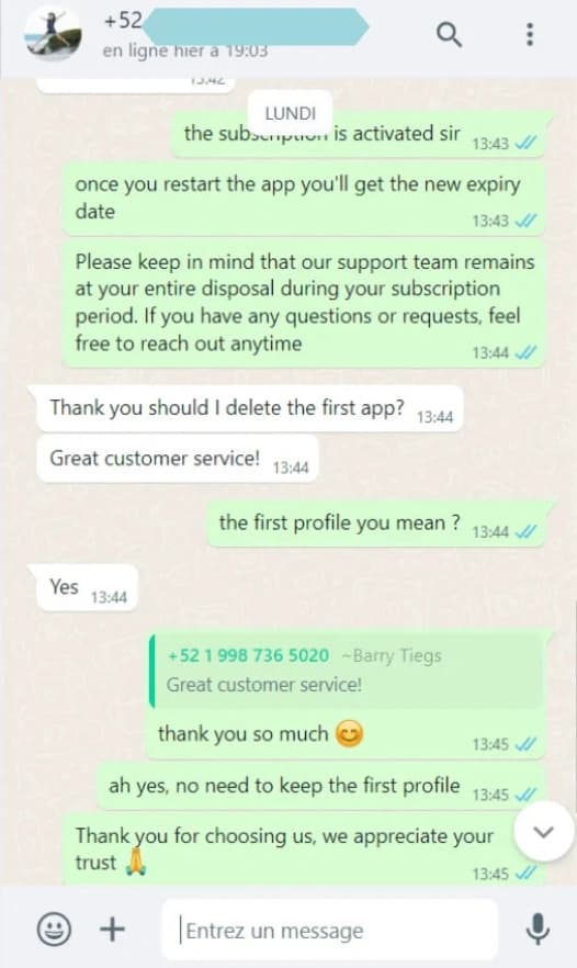 Customer feedback conversation about subscription support